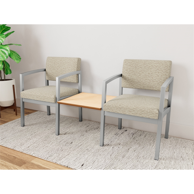 Lesro Industries Steel Reception 2 Chairs With Center Table in Brown