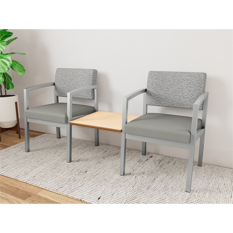 Lesro Industries Steel Reception 2 Chairs With Center Table in Gray
