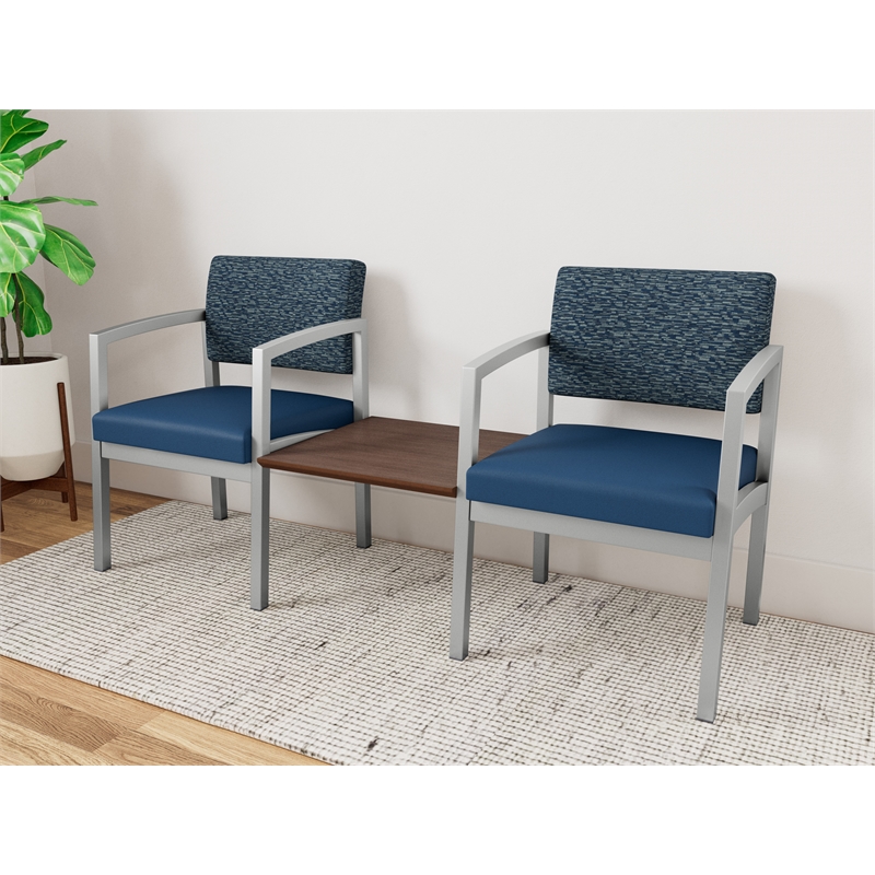 Lesro Industries Steel Reception 2 Chairs With Center Table in Blue