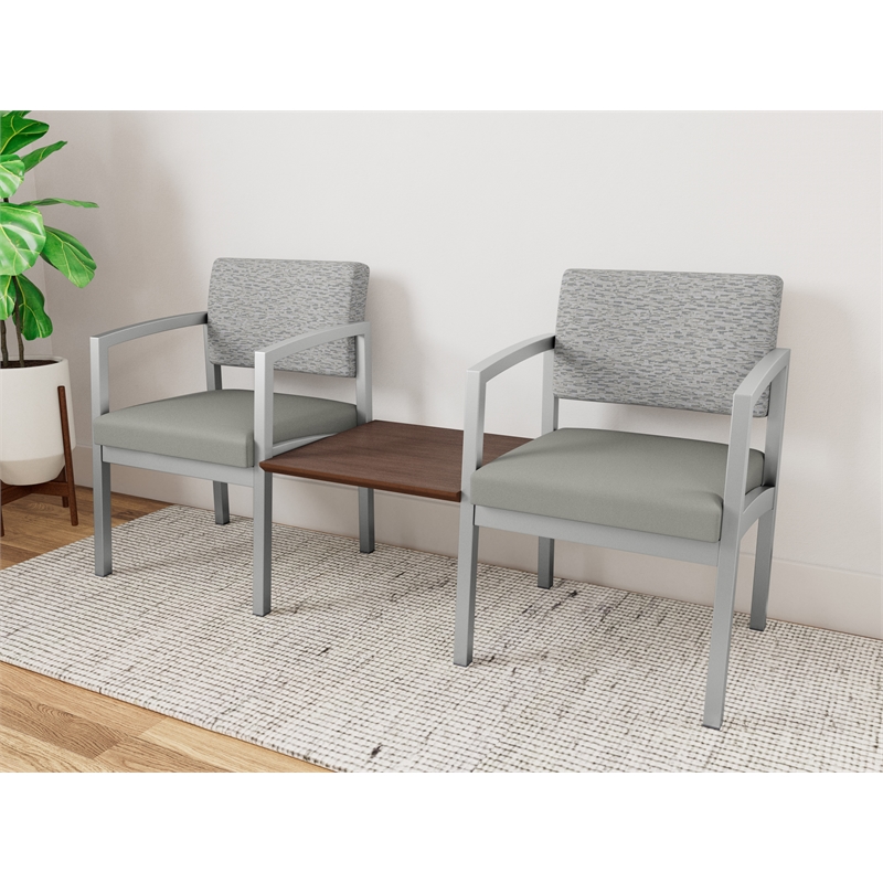 Lesro Industries Steel Reception 2 Chairs With Center Table in Gray