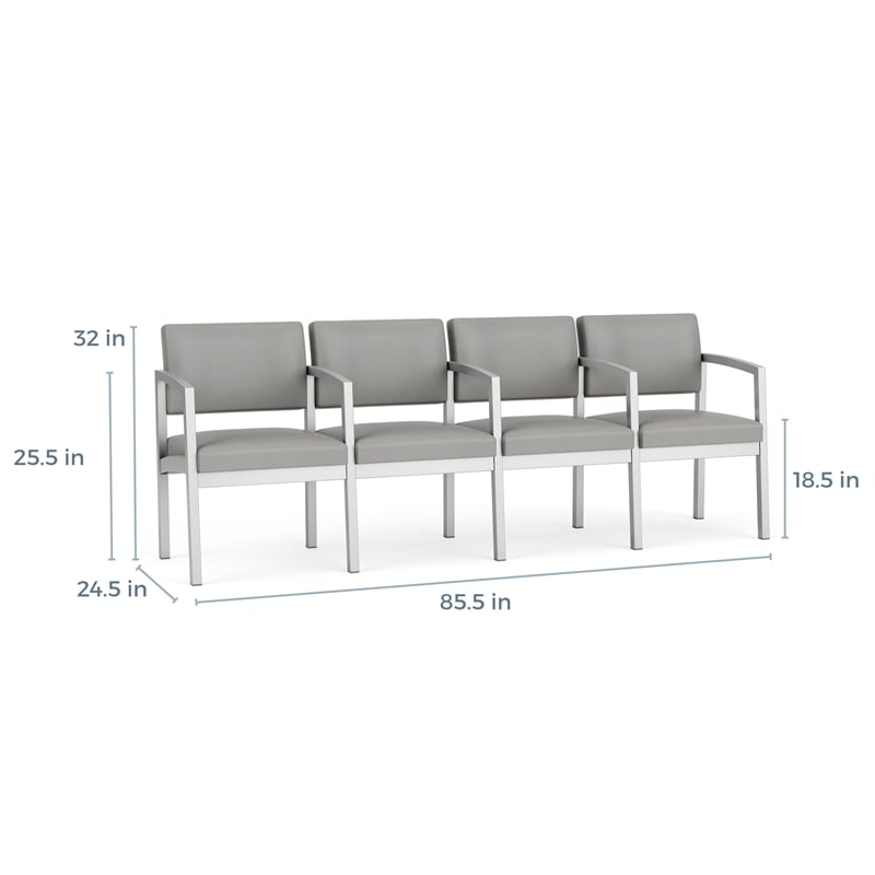 Lesro Industries Steel Waiting Reception 4 Seat Tandem Seating in Gray