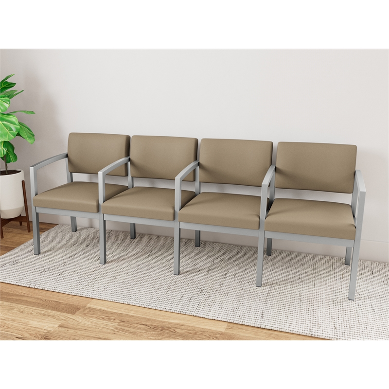 Lesro Industries Steel Waiting Reception 4 Seat Tandem Seating in Brown