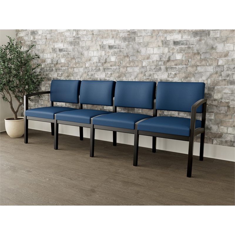 Lesro Industries Wood Waiting Reception 4 Seat Sofa Wood Frame in Blue