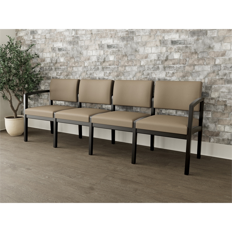 Lesro Industries Wood Waiting Reception 4 Seat Sofa Wood Frame in Brown