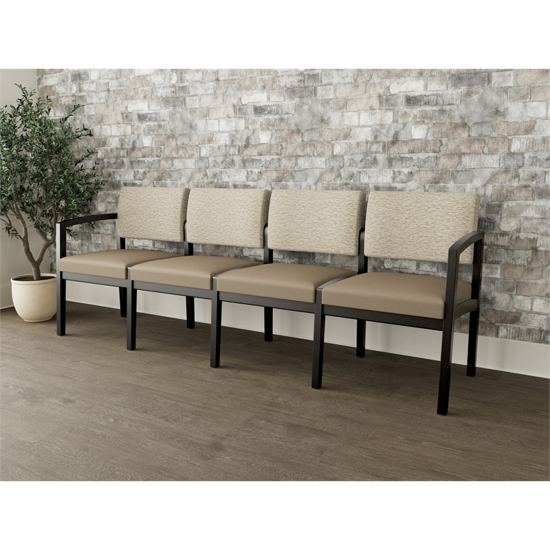 Lesro Industries Wood Waiting Reception 4 Seat Sofa Wood Frame in Brown