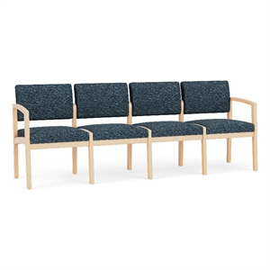 Lesro Industries Wood Waiting Reception 4 Seat Sofa Wood Frame in Blue