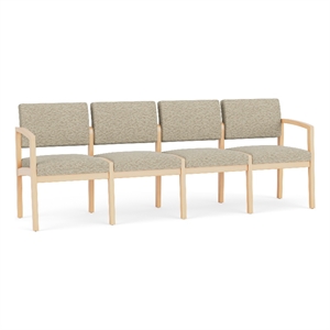 Lesro Industries Wood Waiting Reception 4 Seat Sofa Wood Frame in Brown