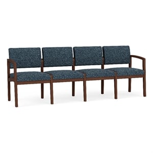 Lesro Industries Wood Waiting Reception 4 Seat Sofa Wood Frame in Blue