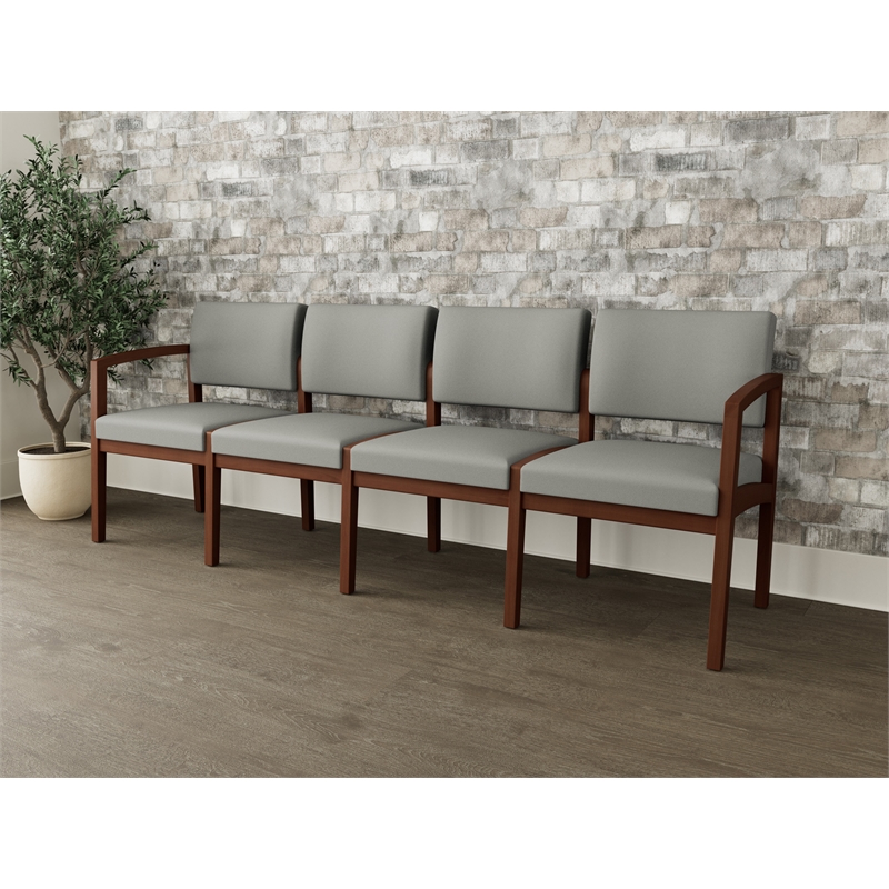 Lesro Industries Wood Waiting Reception 4 Seat Sofa Wood Frame in Gray