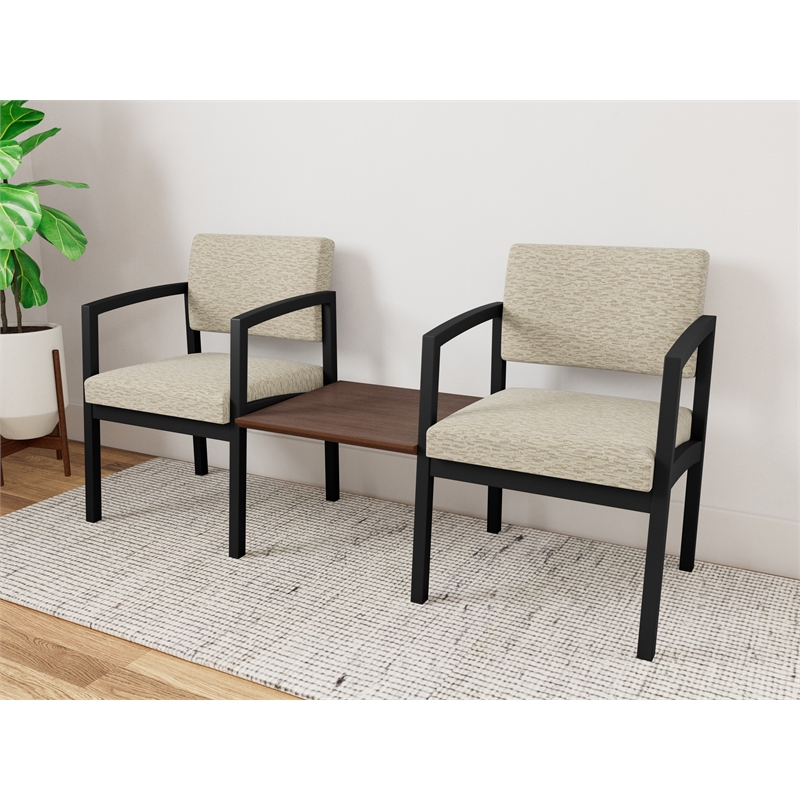 Lesro Industries Steel Reception 2 Chairs With Center Table in Brown