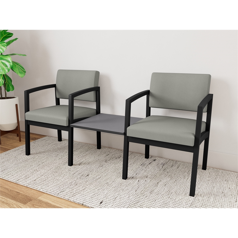 Lesro Industries Steel Reception 2 Chairs With Center Table in Gray