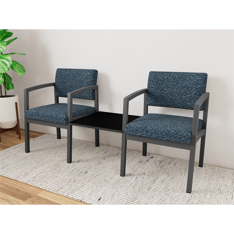 Lesro Industries Steel Reception 2 Chairs With Center Table in Blue