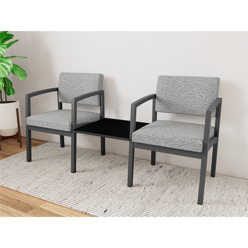 Lesro Industries Steel Reception 2 Chairs With Center Table in Gray