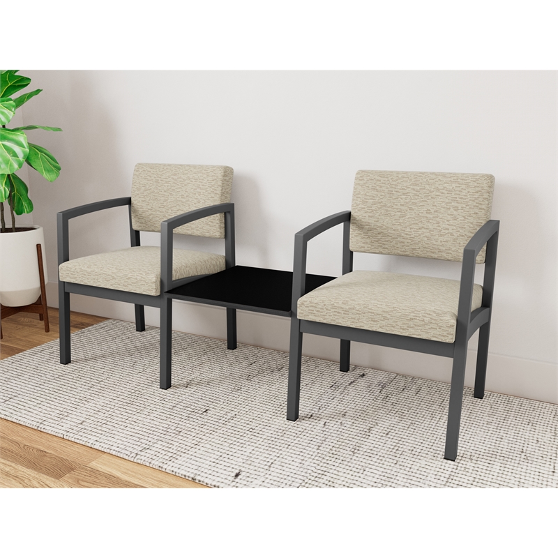 Lesro Industries Steel Reception 2 Chairs With Center Table in Brown