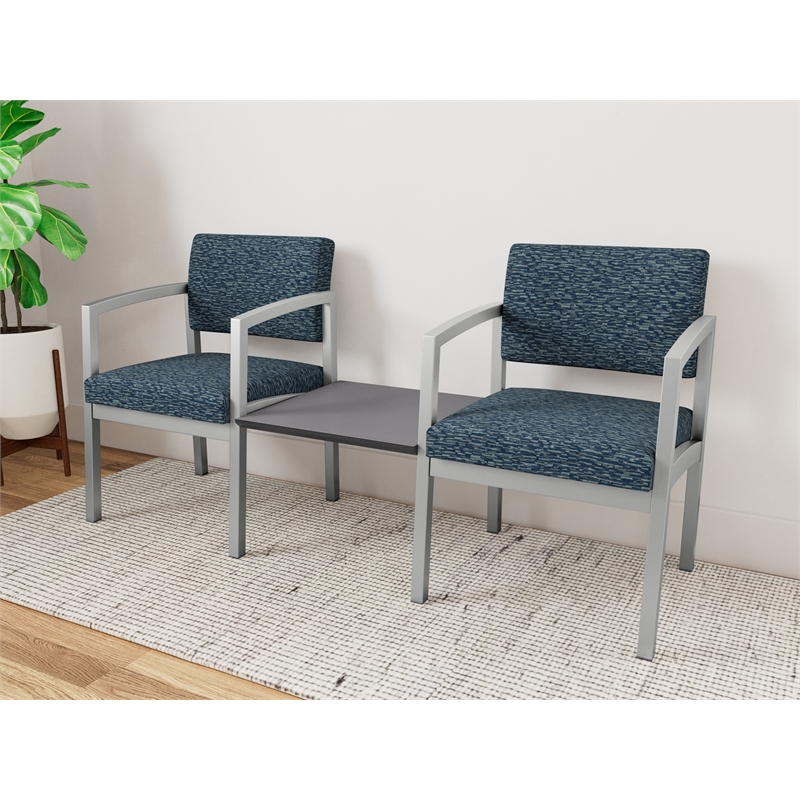 Lesro Industries Steel Reception 2 Chairs With Center Table in Blue