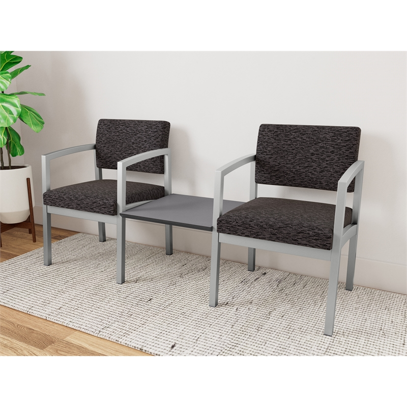 Lesro Industries Steel Reception 2 Chairs With Center Table in Black