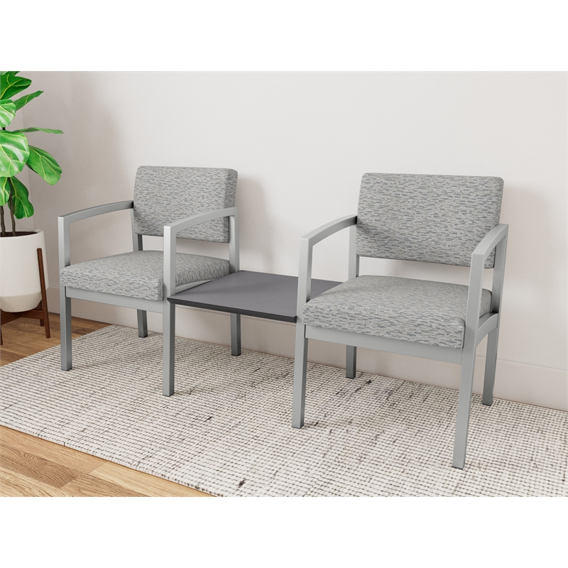 Lesro Industries Steel Reception 2 Chairs With Center Table in Gray