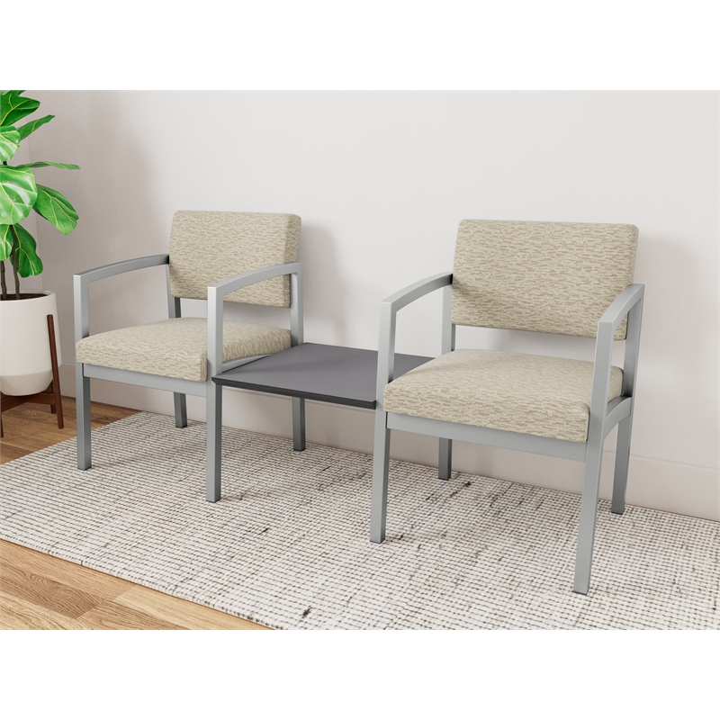 Lesro Industries Steel Reception 2 Chairs With Center Table in Brown
