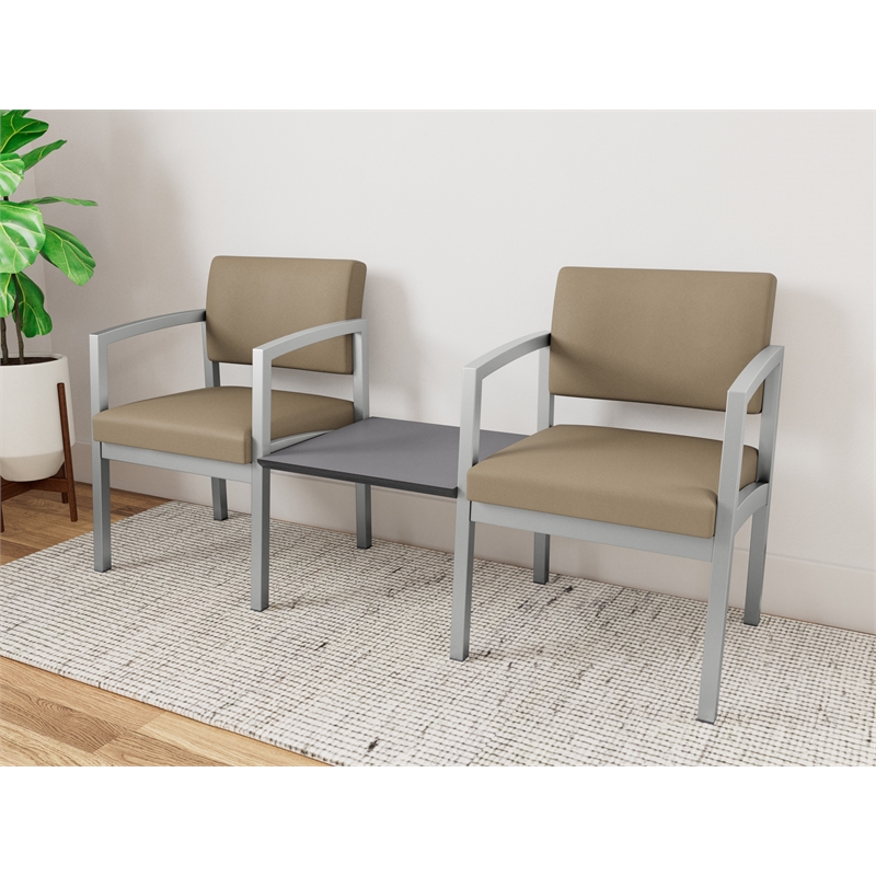 Lesro Industries Steel Reception 2 Chairs With Center Table in Brown