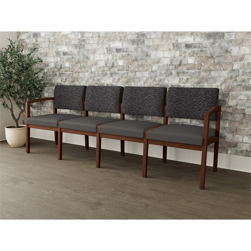 Lesro Industries Wood Waiting Reception 4 Seat Sofa Wood Frame in Gray