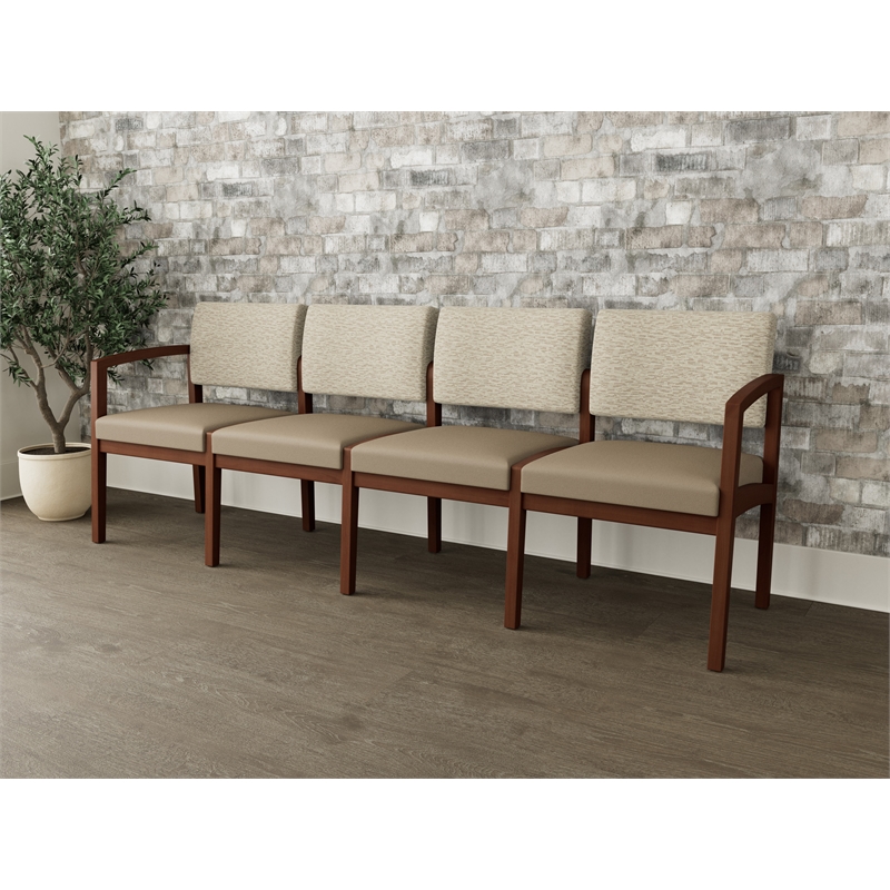 Lesro Industries Wood Waiting Reception 4 Seat Sofa Wood Frame in Brown