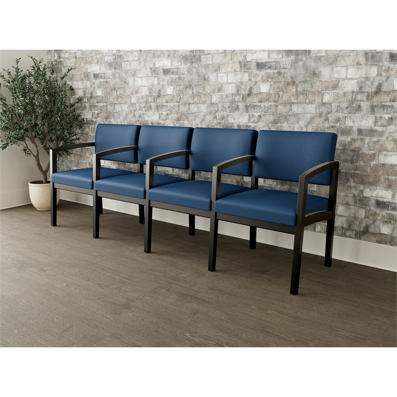 Lesro Industries Wood Waiting Reception 4 Seat Tandem Seating in Blue