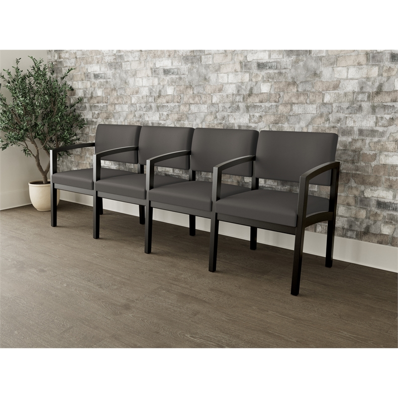 Lesro Industries Wood Waiting Reception 4 Seat Tandem Seating in Gray