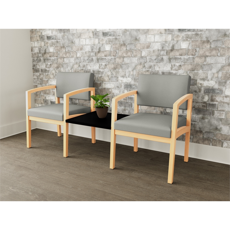 Lesro Industries Wood  Reception 2 Chairs With Center Table in Gray
