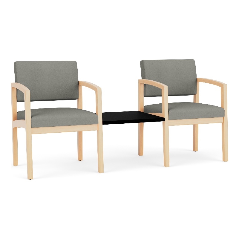 Lesro Industries Wood  Reception 2 Chairs With Center Table in Gray