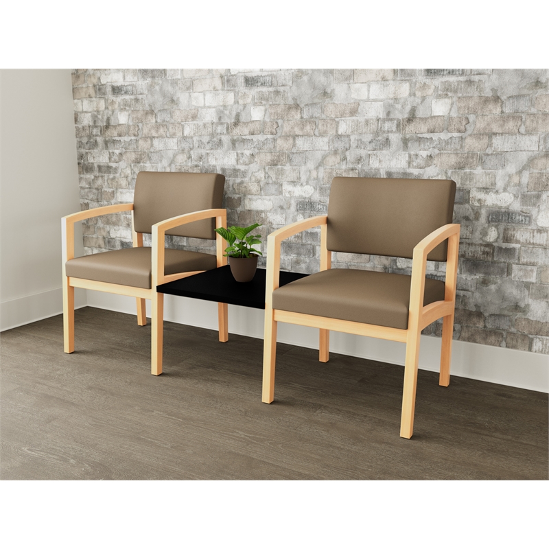 Lesro Industries Wood  Reception 2 Chairs With Center Table in Brown
