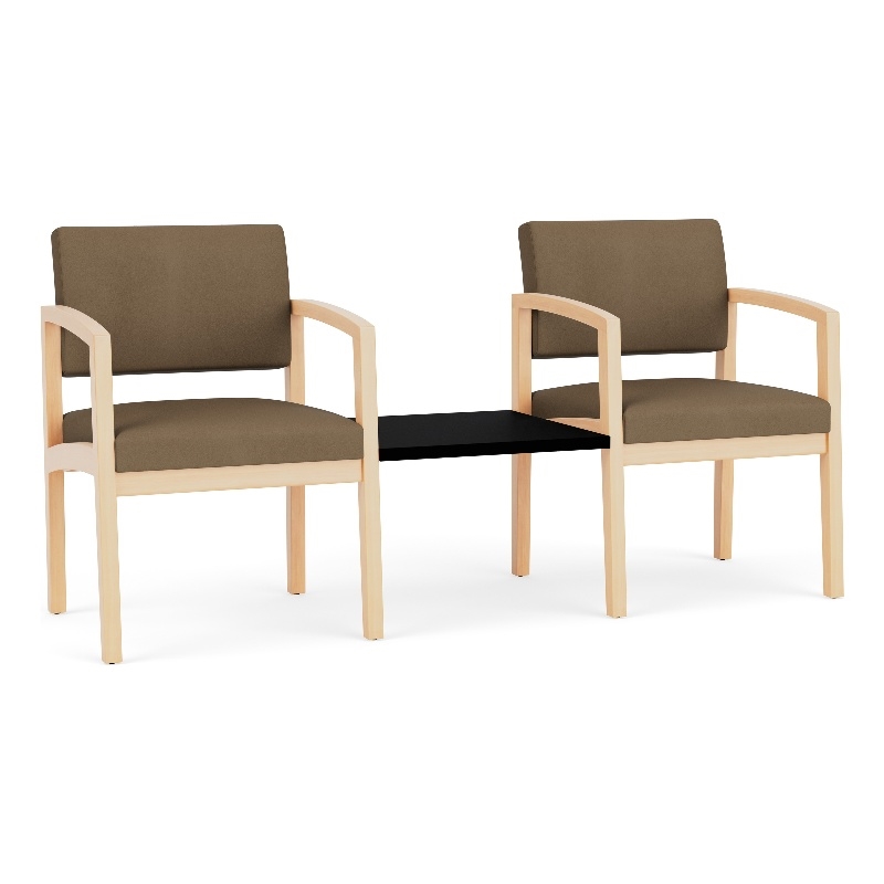 Lesro Industries Wood  Reception 2 Chairs With Center Table in Brown
