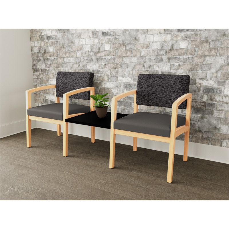 Lesro Industries Wood  Reception 2 Chairs With Center Table in Gray
