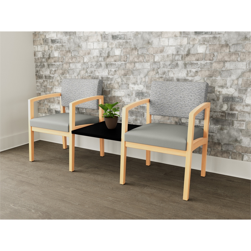 Lesro Industries Wood  Reception 2 Chairs With Center Table in Gray