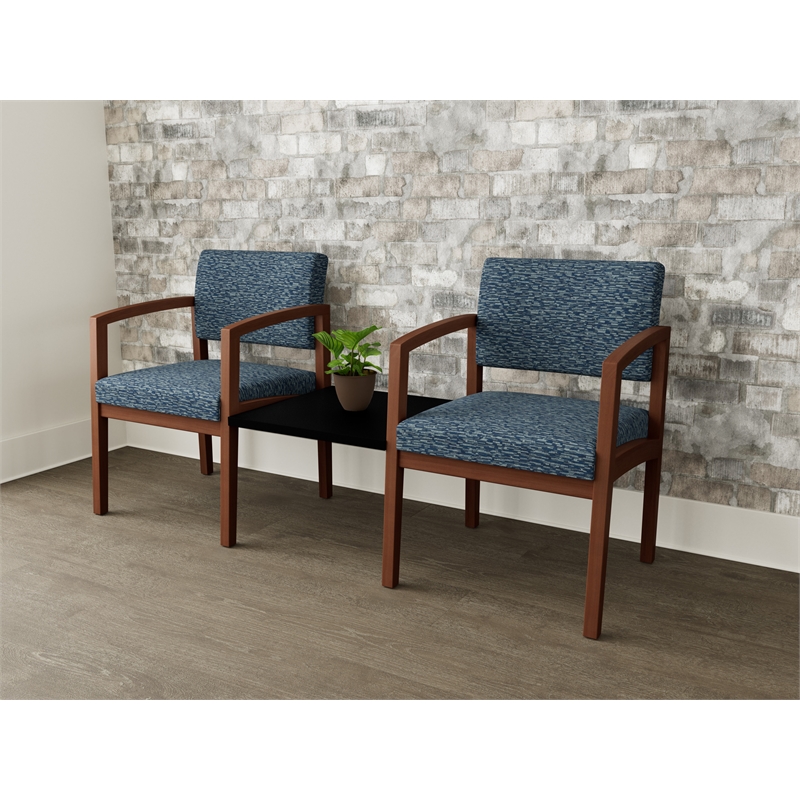 Lesro Industries Wood  Reception 2 Chairs With Center Table in Blue