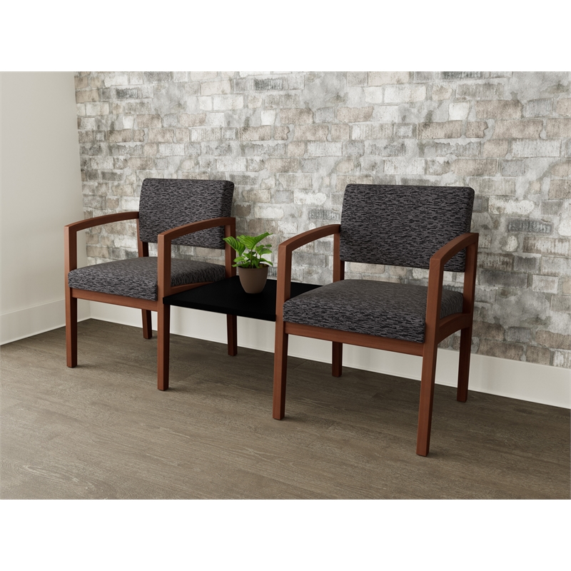 Lesro Industries Wood  Reception 2 Chairs With Center Table in Black