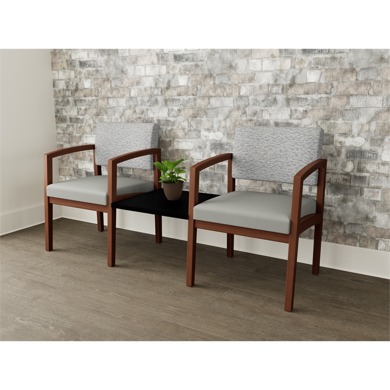 Lesro Industries Wood  Reception 2 Chairs With Center Table in Gray