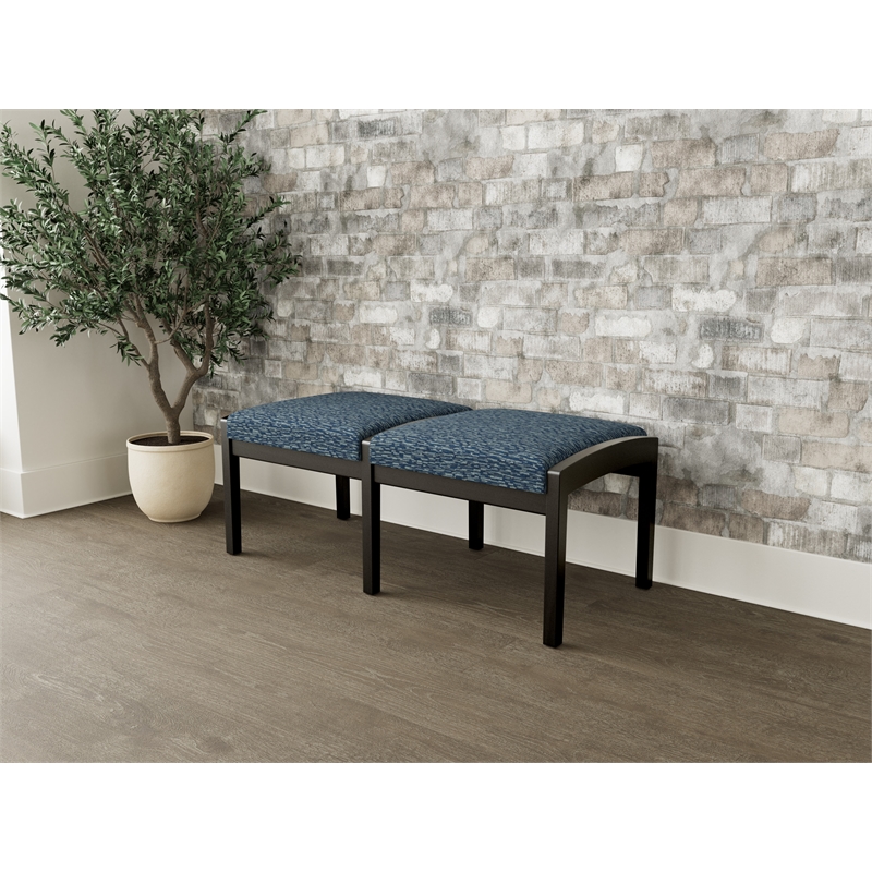 Lesro Industries Wood Waiting Reception 2 Seat Bench Wood Frame in Blue