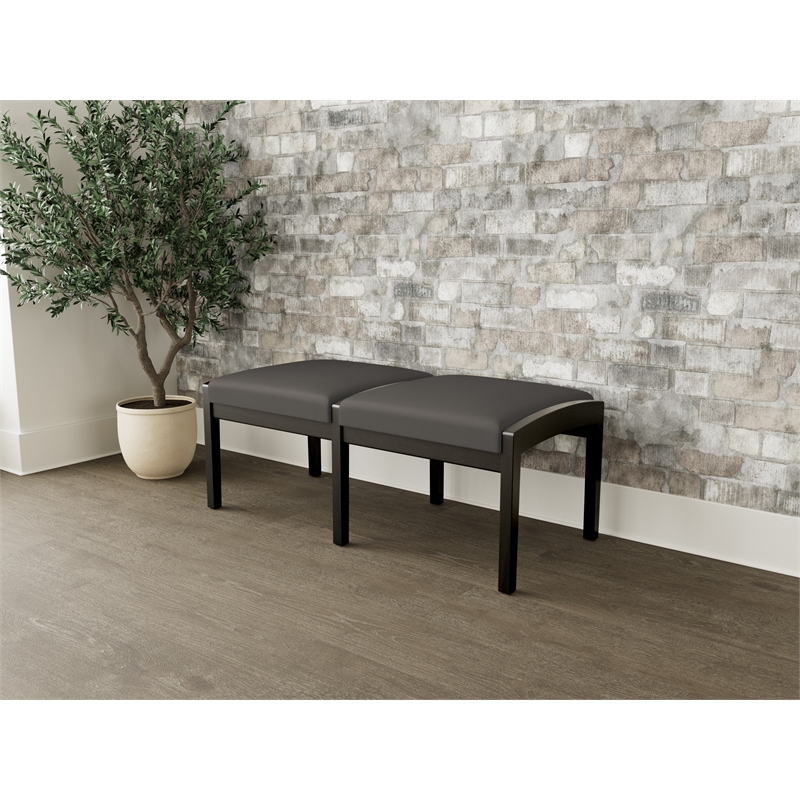 Lesro Industries Wood Waiting Reception 2 Seat Bench Wood Frame in Gray