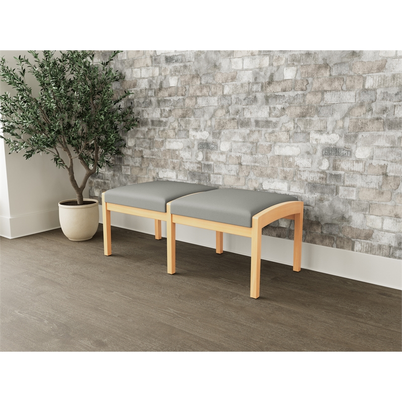 Lesro Industries Wood Waiting Reception 2 Seat Bench Wood Frame in Gray