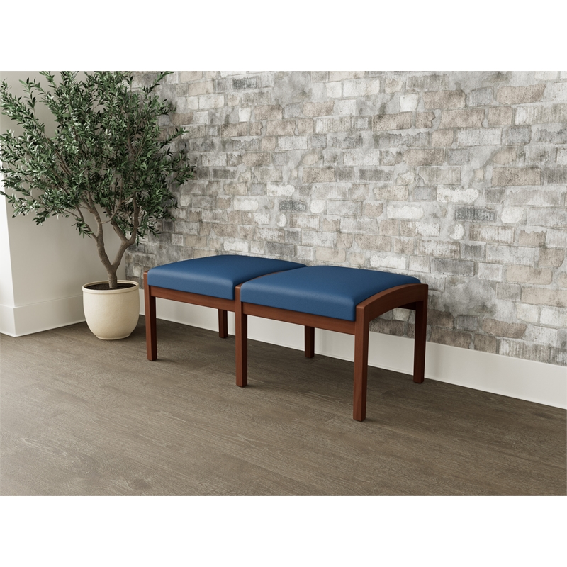 Lesro Industries Wood Waiting Reception 2 Seat Bench Wood Frame in Blue
