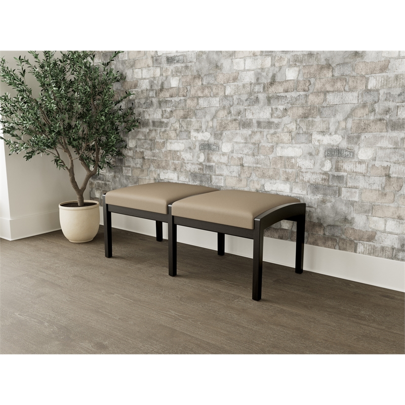 Lesro Industries Wood Waiting Reception 2 Seat Bench Wood Frame in Brown