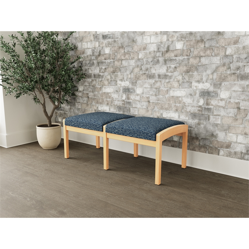Lesro Industries Wood Waiting Reception 2 Seat Bench Wood Frame in Blue