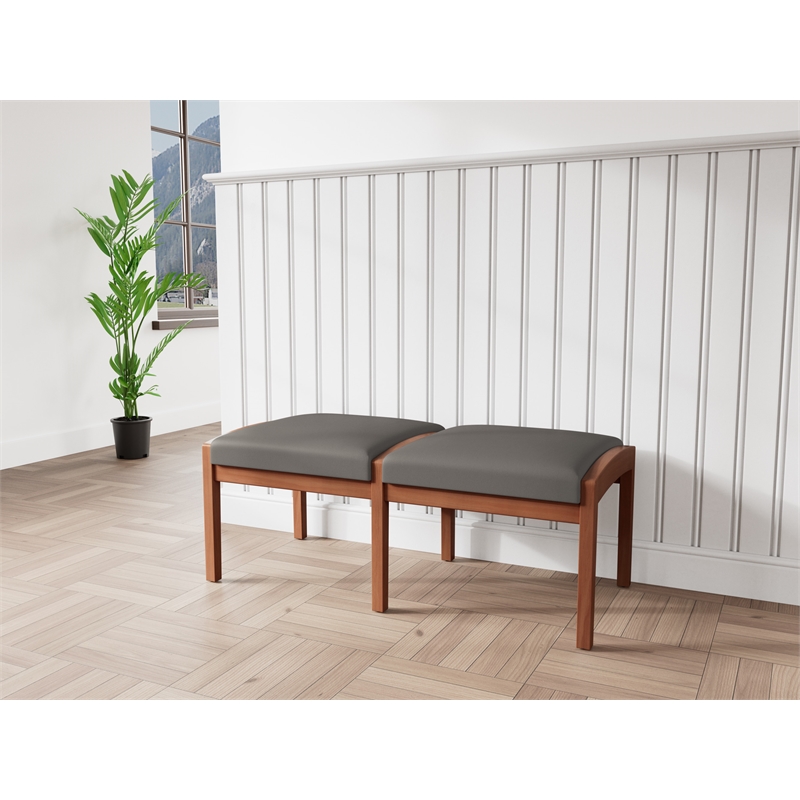 Lesro Industries Wood Waiting Reception 2 Seat Bench Wood Frame in Gray