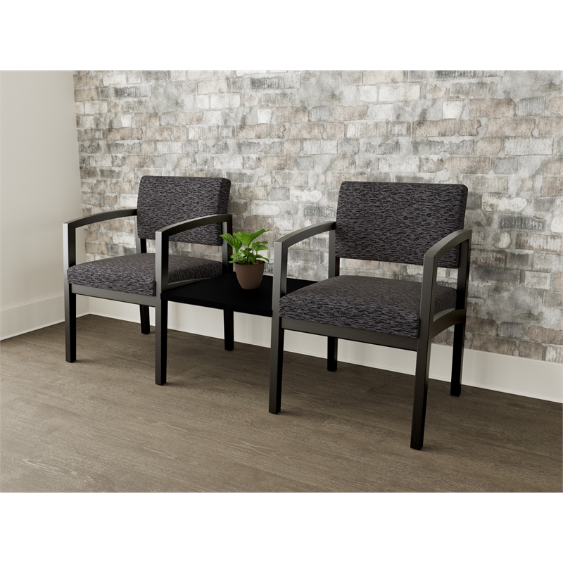 Lesro Industries Wood Reception 2 Chairs With Center Table in Black