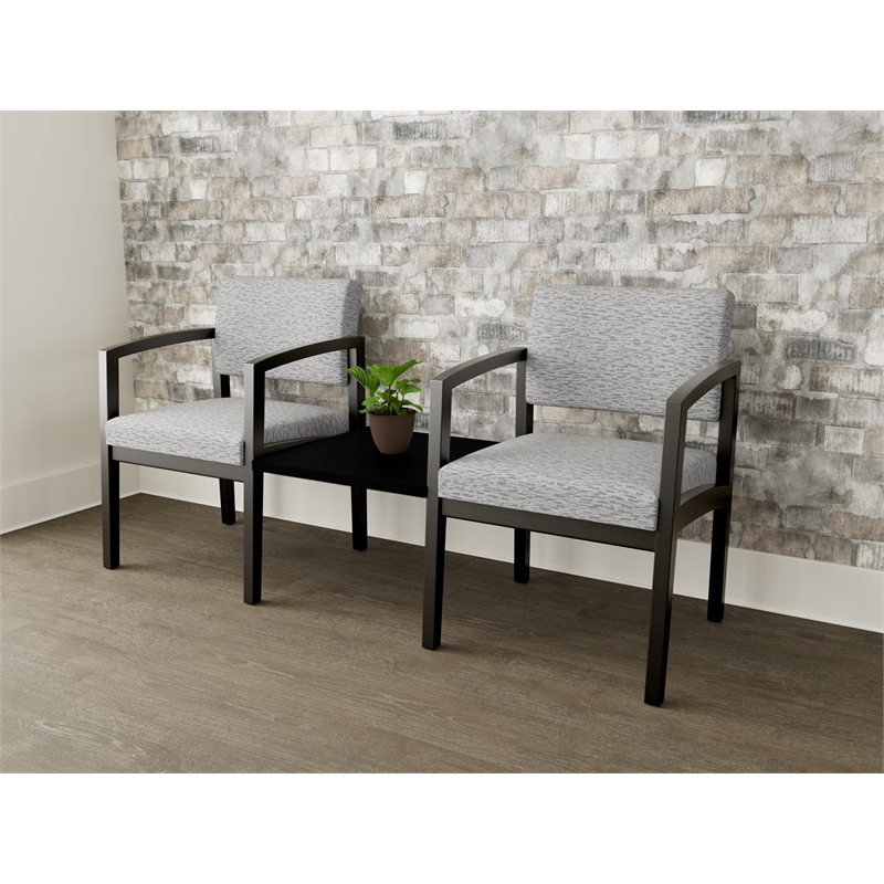 Lesro Industries Wood Reception 2 Chairs With Center Table in Gray