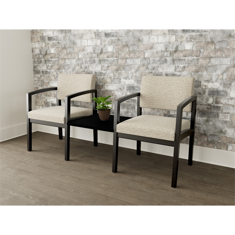 Lesro Industries Wood Reception 2 Chairs With Center Table in Brown