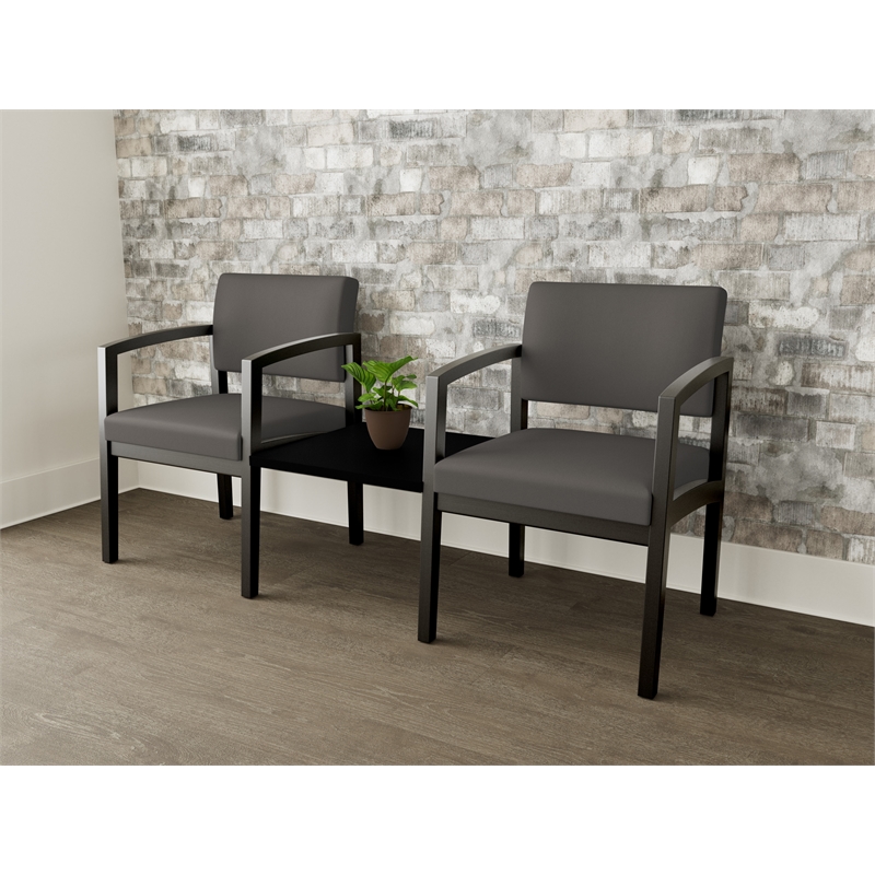 Lesro Industries Wood Reception 2 Chairs With Center Table in Gray