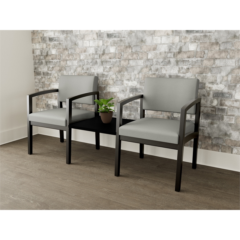 Lesro Industries Wood Reception 2 Chairs With Center Table in Gray