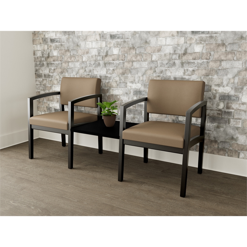 Lesro Industries Wood Reception 2 Chairs With Center Table in Brown