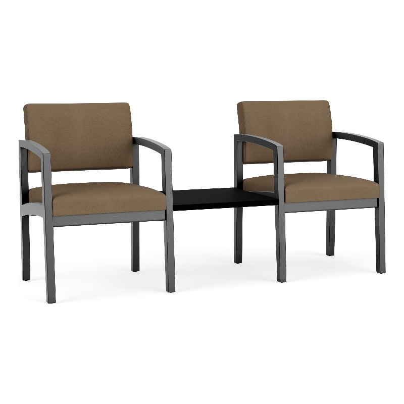 Lesro Industries Wood Reception 2 Chairs With Center Table in Brown